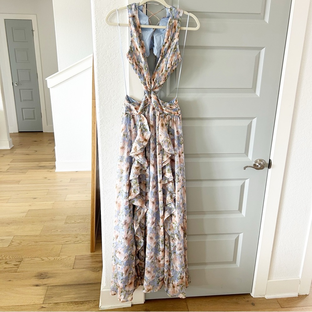 New ASTR Noya Floral Ruffle Cutout Lace Up Maxi Dress Revolve - Picture 4 of 8